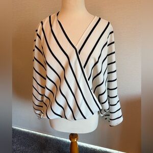 Striped V-Neck Faux Wrap Women's Top